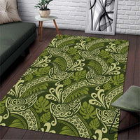 Olive Green Monstera Area Rug Polynesian Tribal Pattern - Polynesian Pride