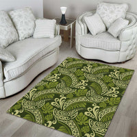 Olive Green Monstera Area Rug Polynesian Tribal Pattern - Polynesian Pride
