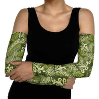 Olive Green Monstera Arm Sleeves Polynesian Tribal Pattern LT01 - Polynesian Pride