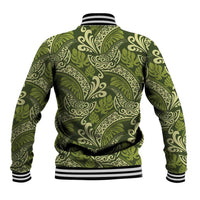 Olive Green Monstera Baseball Jacket Polynesian Tribal Pattern LT01 - Polynesian Pride