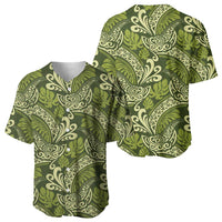 Olive Green Monstera Baseball Jersey Polynesian Tribal Pattern LT01 - Polynesian Pride