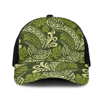 Olive Green Monstera Baseball Net Cap Polynesian Tribal Pattern LT01 One Size Black Green - Polynesian Pride