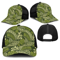 Olive Green Monstera Baseball Net Cap Polynesian Tribal Pattern LT01 - Polynesian Pride