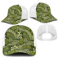 Olive Green Monstera Baseball Net Cap Polynesian Tribal Pattern LT01 - Polynesian Pride