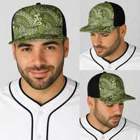 Olive Green Monstera Baseball Net Cap Polynesian Tribal Pattern LT01 - Polynesian Pride