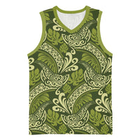 Olive Green Monstera Basketball Jersey Polynesian Tribal Pattern LT01 Unisex Green - Polynesian Pride