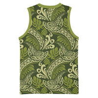 Olive Green Monstera Basketball Jersey Polynesian Tribal Pattern LT01 - Polynesian Pride