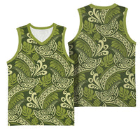 Olive Green Monstera Basketball Jersey Polynesian Tribal Pattern LT01 - Polynesian Pride