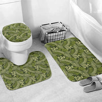 Olive Green Monstera Bathroom Set Polynesian Tribal Pattern - Polynesian Pride