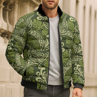 Olive Green Monstera Bomber Puffer Jacket Polynesian Tribal Pattern LT01 - Polynesian Pride