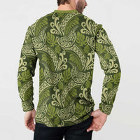 Olive Green Monstera Button Sweatshirt Polynesian Tribal Pattern LT01 - Polynesian Pride