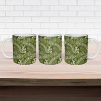 Olive Green Monstera Ceramic Mug Polynesian Tribal Pattern - Polynesian Pride