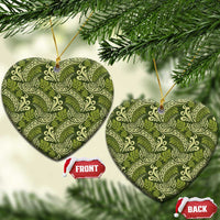 Olive Green Monstera Ceramic Ornament Polynesian Tribal Pattern LT01 Heart Green - Polynesian Pride