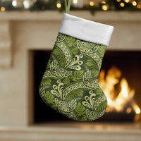 Olive Green Monstera Christmas Stocking Polynesian Tribal Pattern - Polynesian Pride