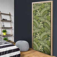 Olive Green Monstera Door Cover Polynesian Tribal Pattern - Polynesian Pride