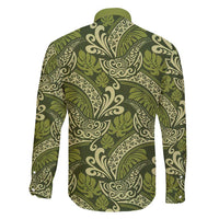 Olive Green Monstera Family Matching Long Sleeve Bodycon Dress and Hawaiian Shirt Polynesian Tribal Pattern - Polynesian Pride