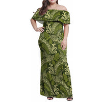 Olive Green Monstera Family Matching Off Shoulder Maxi Dress and Hawaiian Shirt Polynesian Tribal Pattern - Polynesian Pride