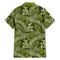 Olive Green Monstera Hawaiian Shirt Polynesian Tribal Pattern - Polynesian Pride