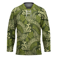Olive Green Monstera Hockey Jersey Polynesian Tribal Pattern LT01 Unisex Green - Polynesian Pride