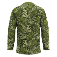 Olive Green Monstera Hockey Jersey Polynesian Tribal Pattern - Polynesian Pride