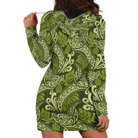 Olive Green Monstera Hoodie Dress Polynesian Tribal Pattern LT01 - Polynesian Pride