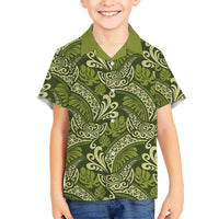 Olive Green Monstera Kid Hawaiian Shirt Polynesian Tribal Pattern LT01 Kid Green - Polynesian Pride