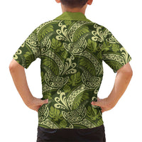 Olive Green Monstera Kid Hawaiian Shirt Polynesian Tribal Pattern LT01 - Polynesian Pride