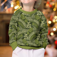 Olive Green Monstera Kid Ugly Christmas Sweater Polynesian Tribal Pattern LT01 - Polynesian Pride
