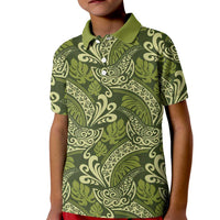 Olive Green Monstera Kid Polo Shirt Polynesian Tribal Pattern LT01 Kid Green - Polynesian Pride