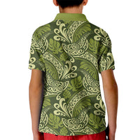 Olive Green Monstera Kid Polo Shirt Polynesian Tribal Pattern LT01 - Polynesian Pride