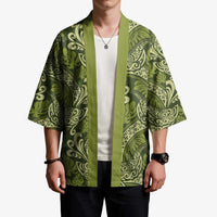 Olive Green Monstera Kimono Polynesian Tribal Pattern LT01 - Polynesian Pride