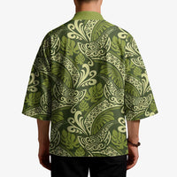Olive Green Monstera Kimono Polynesian Tribal Pattern LT01 - Polynesian Pride