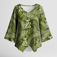 Olive Green Monstera Kimono Sleeve Blouse Polynesian Tribal Pattern LT01 Female Green - Polynesian Pride