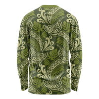 Olive Green Monstera Long Sleeve Shirt Polynesian Tribal Pattern LT01 - Polynesian Pride