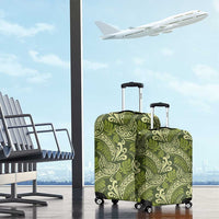 Olive Green Monstera Luggage Cover Polynesian Tribal Pattern - Polynesian Pride