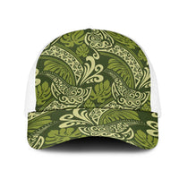 Olive Green Monstera Mesh Trucker Cap Polynesian Tribal Pattern LT01 One Size White Green - Polynesian Pride