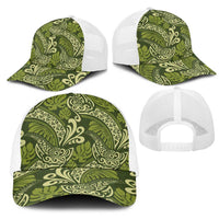 Olive Green Monstera Mesh Trucker Cap Polynesian Tribal Pattern LT01 - Polynesian Pride