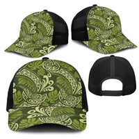 Olive Green Monstera Mesh Trucker Cap Polynesian Tribal Pattern LT01 - Polynesian Pride