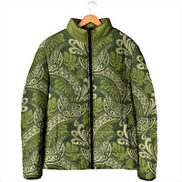 Olive Green Monstera Padded Jacket Polynesian Tribal Pattern LT01 - Polynesian Pride