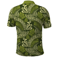 Olive Green Monstera Polo Shirt Polynesian Tribal Pattern LT01 - Polynesian Pride