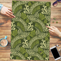 Olive Green Monstera Puzzle Polynesian Tribal Pattern LT01 Green - Polynesian Pride