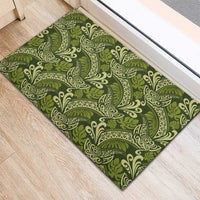 Olive Green Monstera Rubber Doormat Polynesian Tribal Pattern LT01 - Polynesian Pride