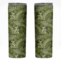 Olive Green Monstera Skinny Tumbler Polynesian Tribal Pattern LT01 Green - Polynesian Pride