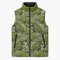 Olive Green Monstera Sleeveless Puffer Jacket Polynesian Tribal Pattern LT01 Unisex Green - Polynesian Pride