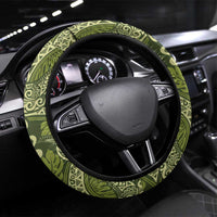 Olive Green Monstera Steering Wheel Cover Polynesian Tribal Pattern LT01 Universal Fit Green - Polynesian Pride