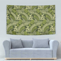 Olive Green Monstera Tapestry Polynesian Tribal Pattern - Polynesian Pride