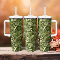 Olive Green Monstera Tumbler With Handle Polynesian Tribal Pattern - Polynesian Pride