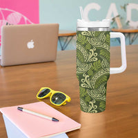 Olive Green Monstera Tumbler With Handle Polynesian Tribal Pattern - Polynesian Pride