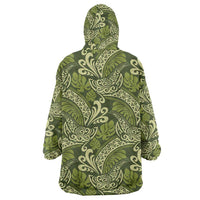 Olive Green Monstera Wearable Blanket Hoodie Polynesian Tribal Pattern LT01 - Polynesian Pride