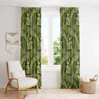 Olive Green Monstera Window Curtain Polynesian Tribal Pattern - Polynesian Pride